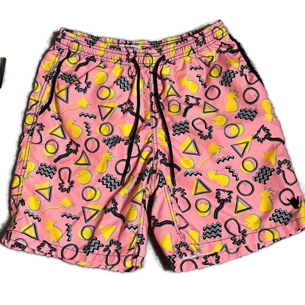Beach Bros pink and yellow swim shorts
